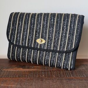 Vintage Black & Gold Woven Clutch- with shoulder strap
